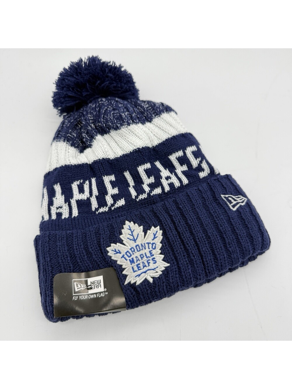 New Era Toronto Maple Leafs NHL Pom Knit Beanie Blue White Cuffed Canadian NWT